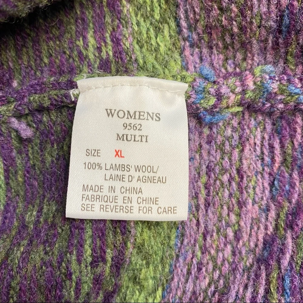 Woolrich Wool Zip Up Sweater Cardigan Womens XL Nordic Fair Isle Green Purple - Picture 3 of 9